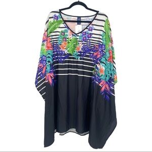 Swimsuits for All Cover Up 18/20 Poncho Pullover Stripes Floral Black White New